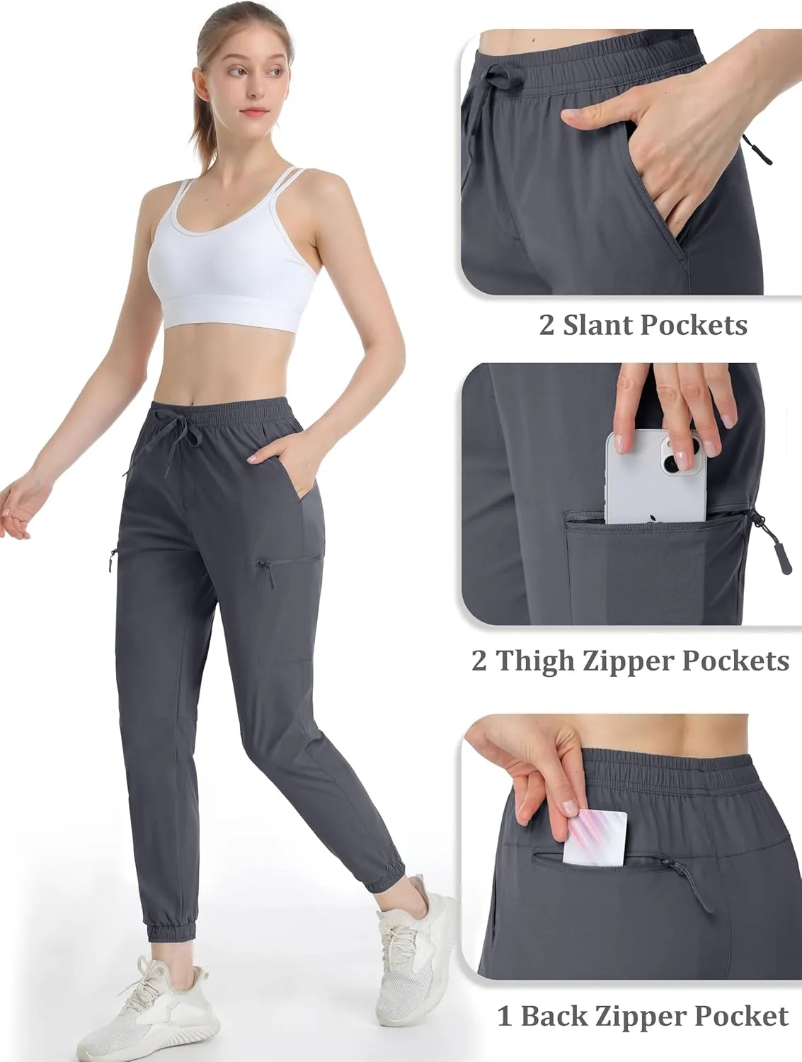 MAGCOMSEN Women's Hiking Cargo Pants Lightweight Quick Dry Water Resistant Jogger Zipper Pockets Outdoor Athletic Casual