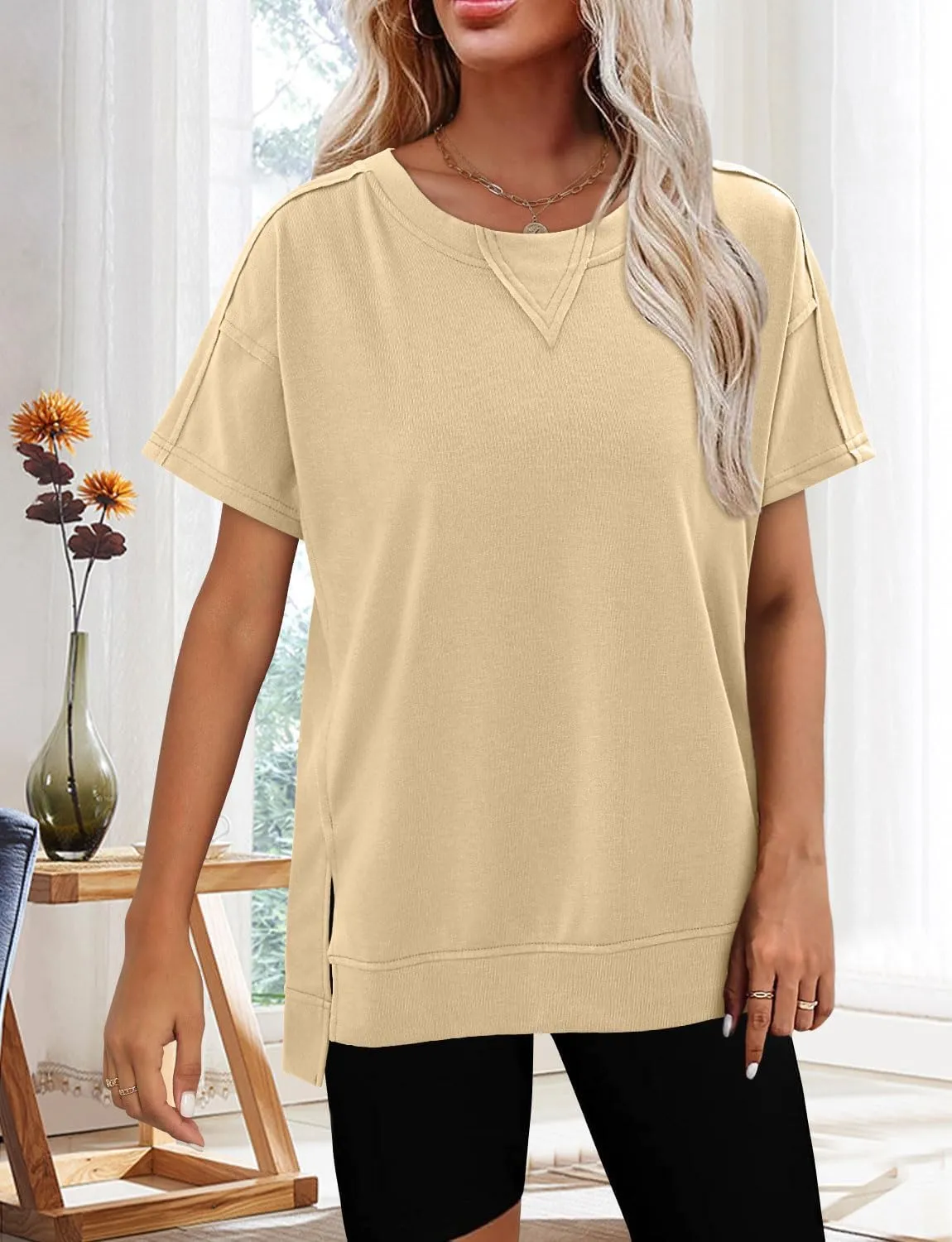 Magritta Womens Plus Size Tops Basic Clothes 2025 Side Slits Tshirts Workout Casual Outfits Short Sleeve Loungewear
