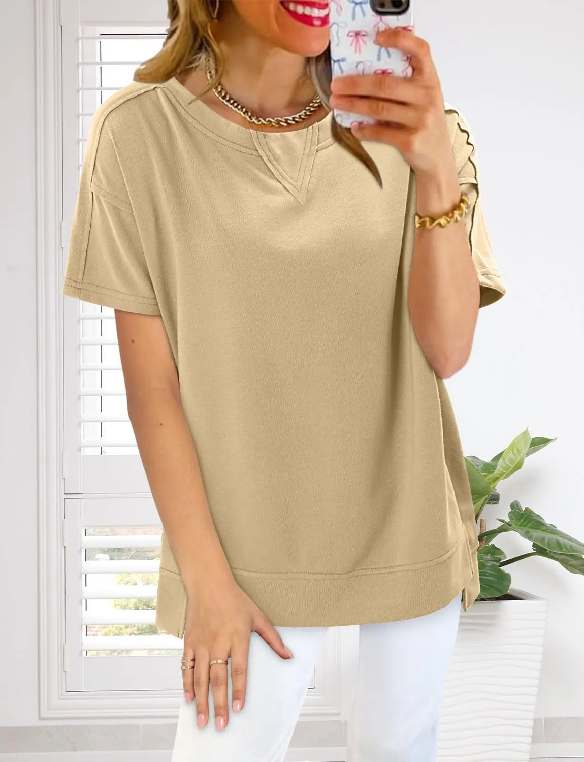 Magritta Womens Plus Size Tops Basic Clothes 2025 Side Slits Tshirts Workout Casual Outfits Short Sleeve Loungewear
