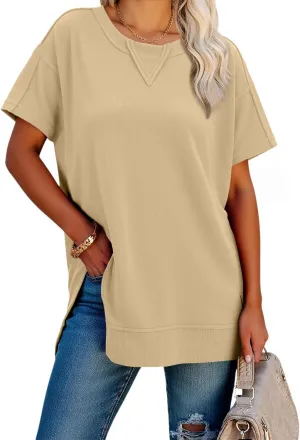 Magritta Womens Plus Size Tops Basic Clothes 2025 Side Slits Tshirts Workout Casual Outfits Short Sleeve Loungewear