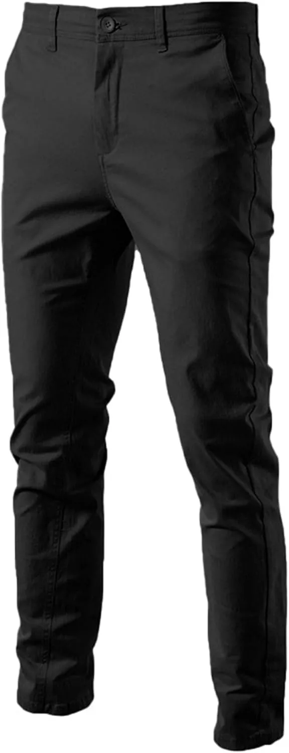 Maiyifu-GJ Men's Casual Stretch Chino Pant Solid Business Flat Front Long Trousers Lightweight Elastic Waist Pants