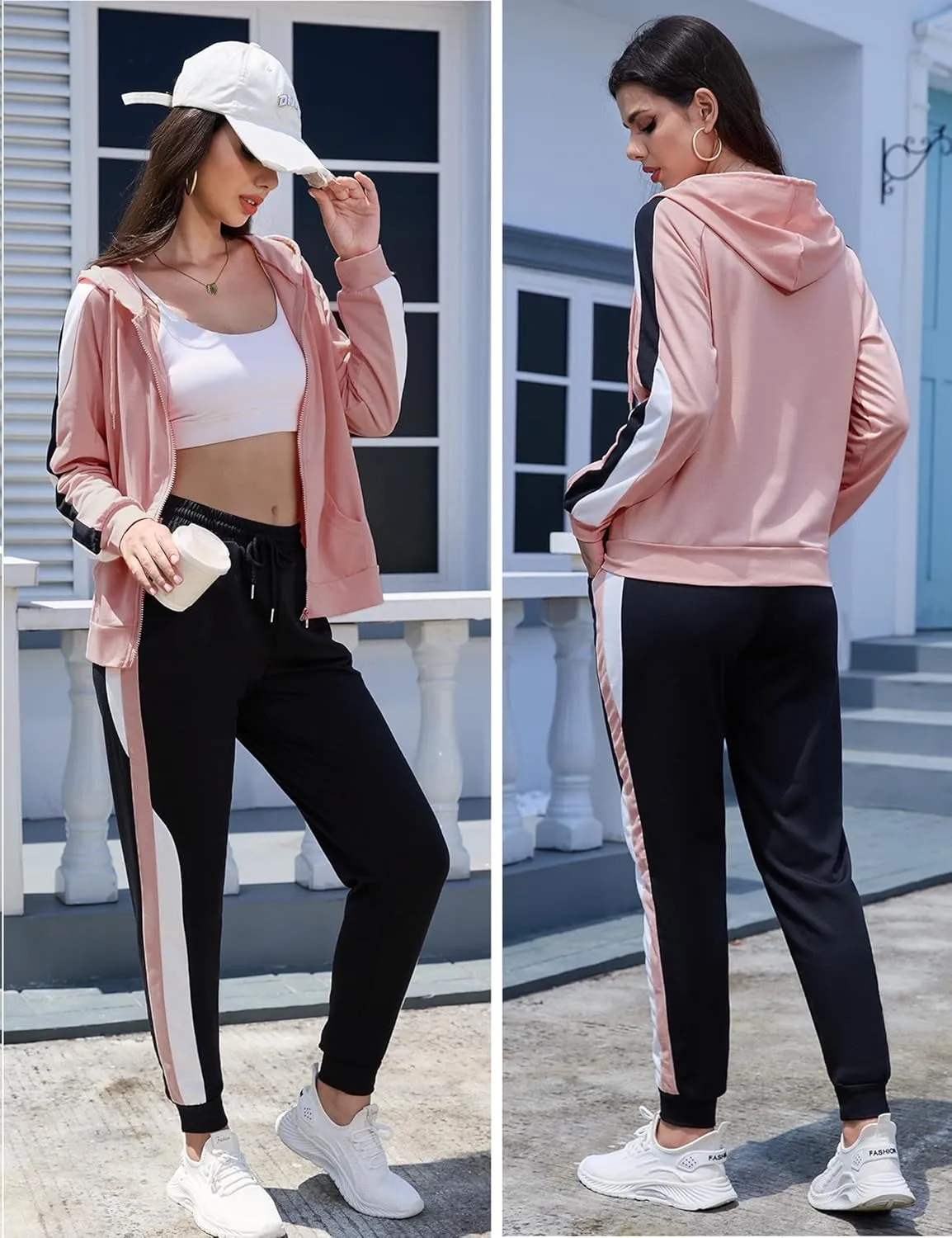 Marvmys Women's 2 Piece Tracksuit Set Full Zip-Up Hoddie Sweatsuits Color Block Jogging Suits with Pockets