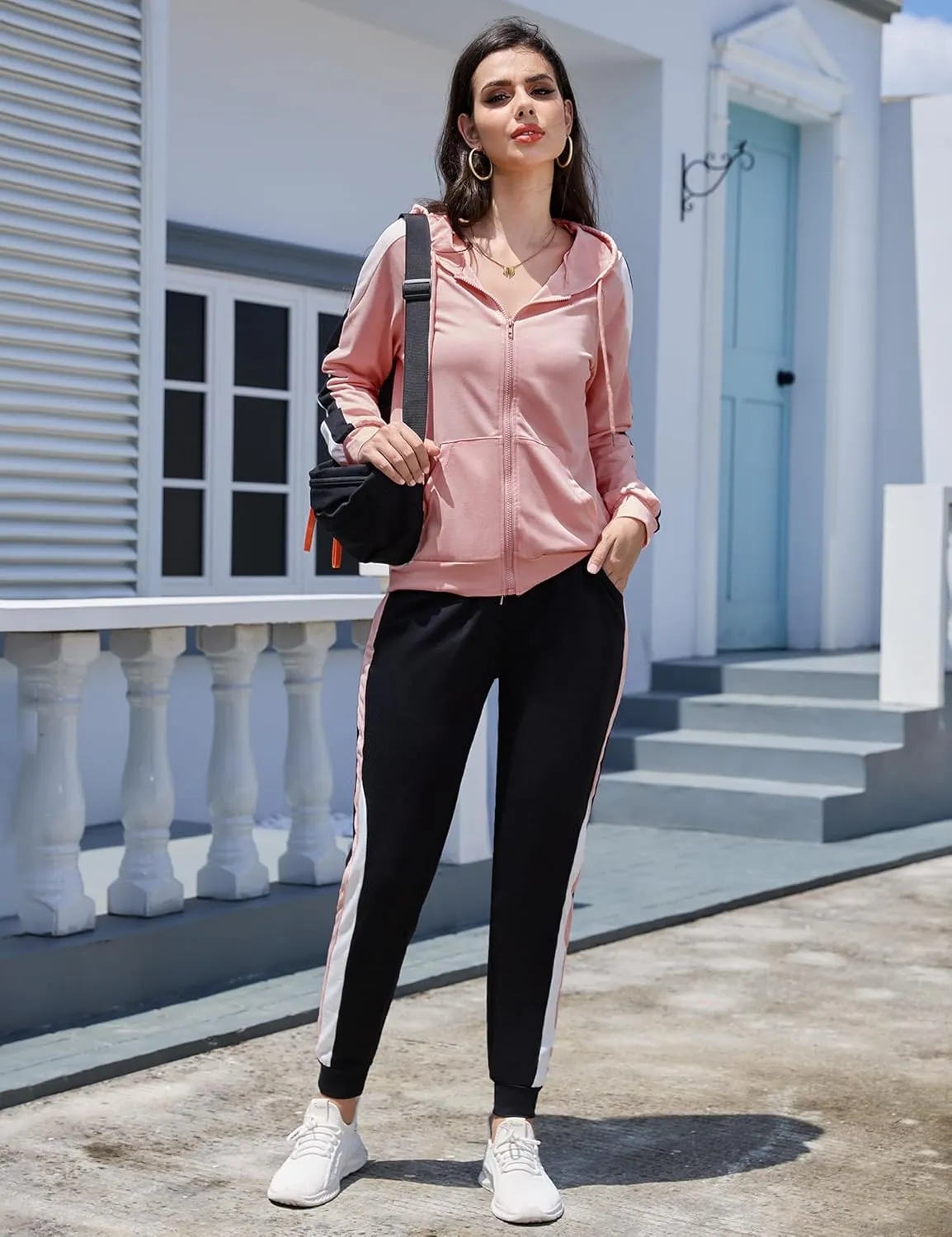 Marvmys Women's 2 Piece Tracksuit Set Full Zip-Up Hoddie Sweatsuits Color Block Jogging Suits with Pockets
