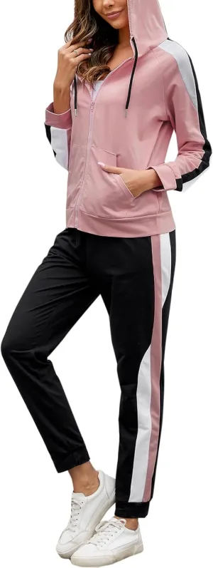 Marvmys Women's 2 Piece Tracksuit Set Full Zip-Up Hoddie Sweatsuits Color Block Jogging Suits with Pockets