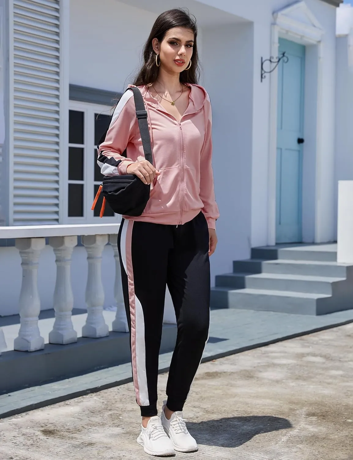 Marvmys Women's 2 Piece Tracksuit Set Full Zip-Up Hoddie Sweatsuits Color Block Jogging Suits with Pockets