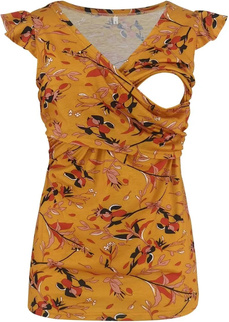 Maternity Nursing Top Summer Casual Ruched Pregnancy Breastfeeding T Shirt Sleeveless Comfy Breathable Pregnant Tank