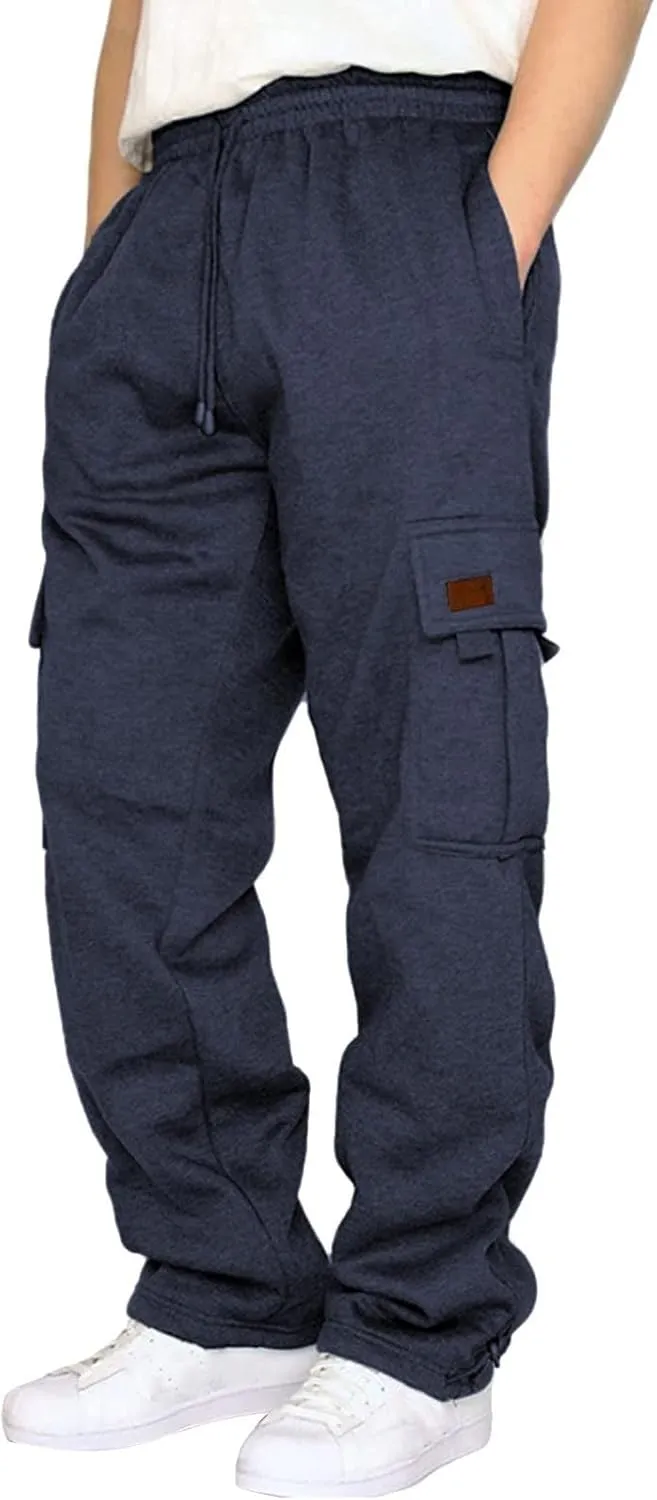 Men Cargo Pants Loose Straight Fit Casual Joggers Drawstring Stretch Elastic Waist Pants Big and Tall Baggy Pants