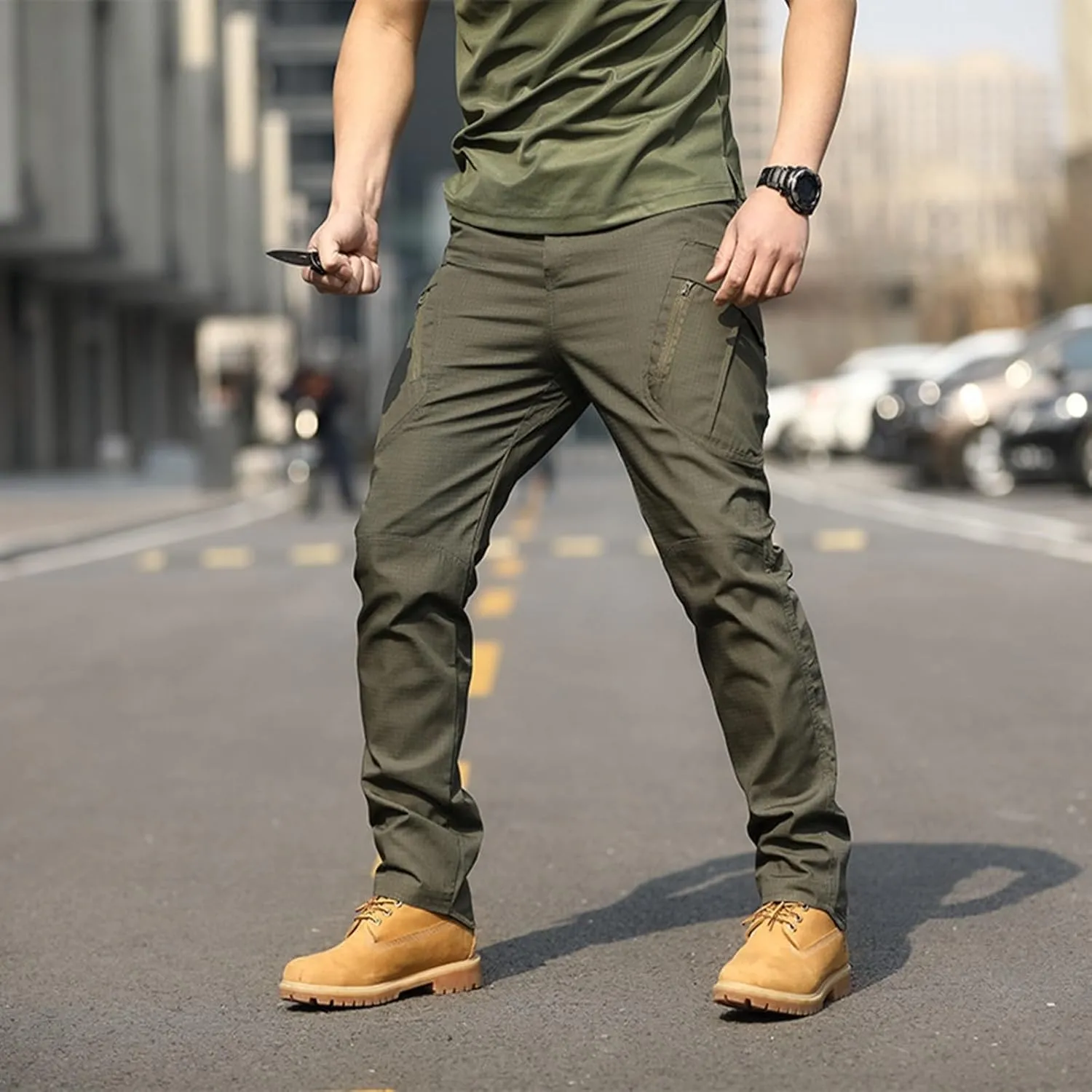 Men Outdoor Cargo Pant Lightweight Hiking Cargo Work Pants Water Resistant Travel Climbing Outdoor Stretch Pants