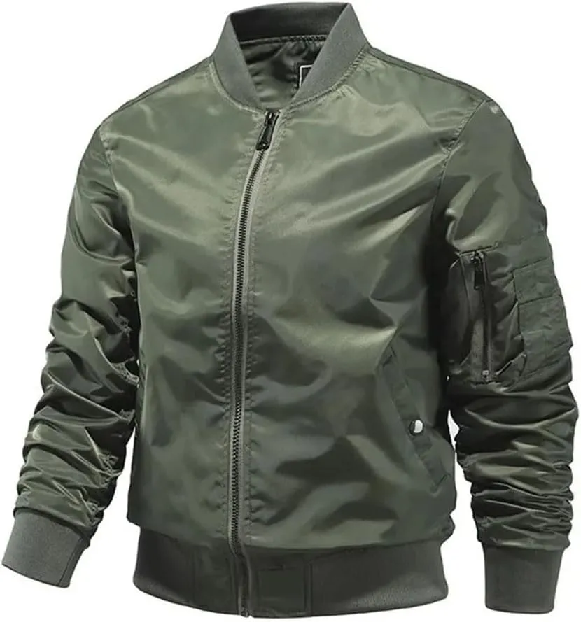 Men Solid Breathable Loose Stand Large Pockets Casual Zipper Jackets Coats
