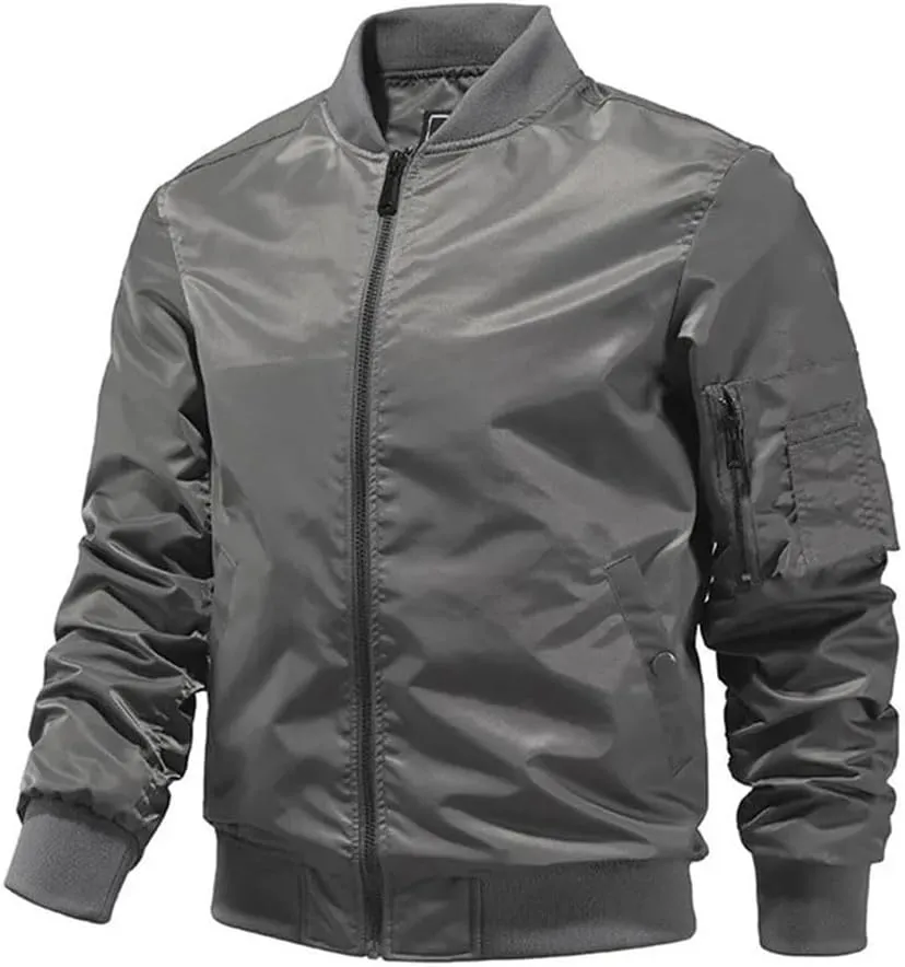 Men Solid Breathable Loose Stand Large Pockets Casual Zipper Jackets Coats