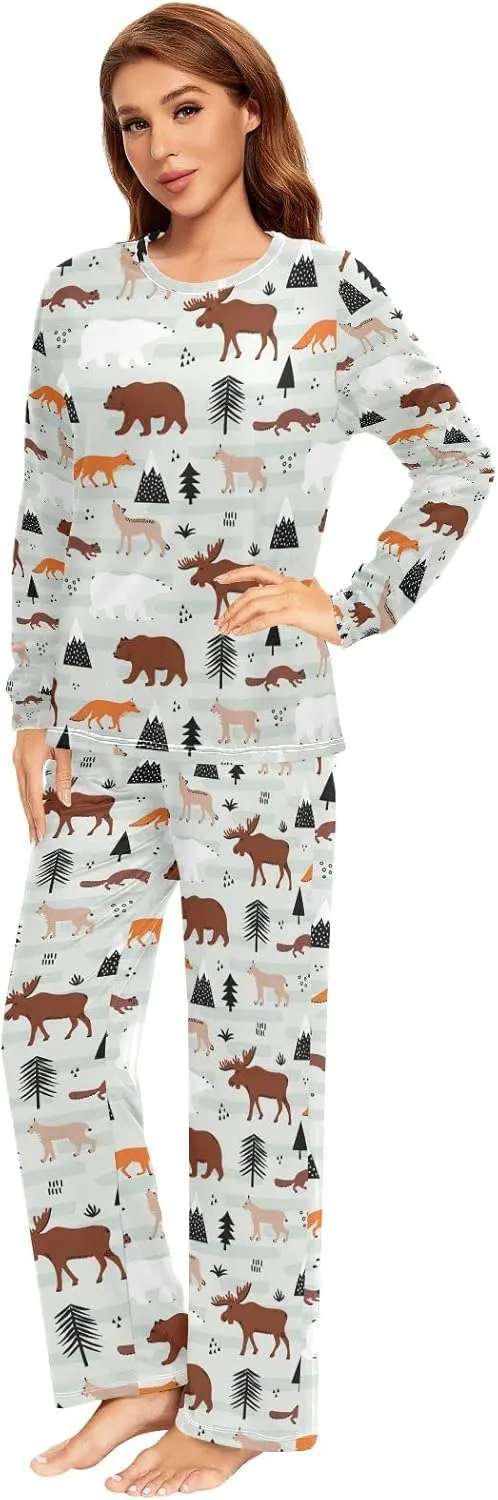 Men Women Pajama Set, 2PCs Sleepwear Top & Bottom PJ Set with Pockets(2XS-2XL)