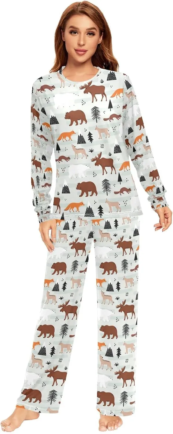 Men Women Pajama Set, 2PCs Sleepwear Top & Bottom PJ Set with Pockets(2XS-2XL)