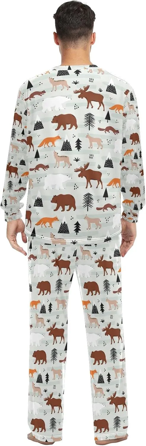 Men Women Pajama Set, 2PCs Sleepwear Top & Bottom PJ Set with Pockets(2XS-2XL)