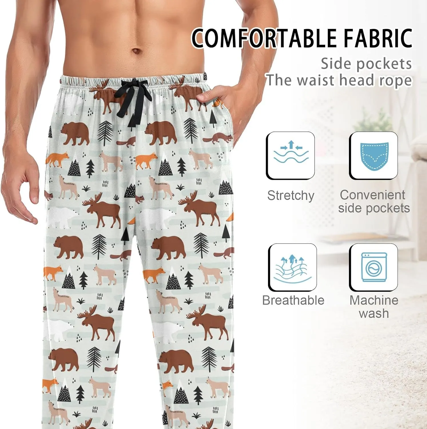 Men Women Pajama Set, 2PCs Sleepwear Top & Bottom PJ Set with Pockets(2XS-2XL)