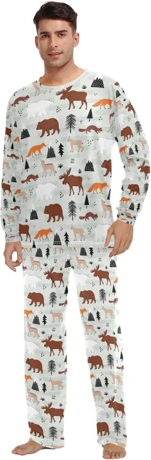 Men Women Pajama Set, 2PCs Sleepwear Top & Bottom PJ Set with Pockets(2XS-2XL)