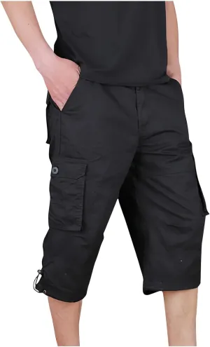 Men's 3/4 Capri Pants Below Knee Hiking Cargo Long Shorts Elastic Waited Relaxed Fit Twill Cotton Casual Work Shorts