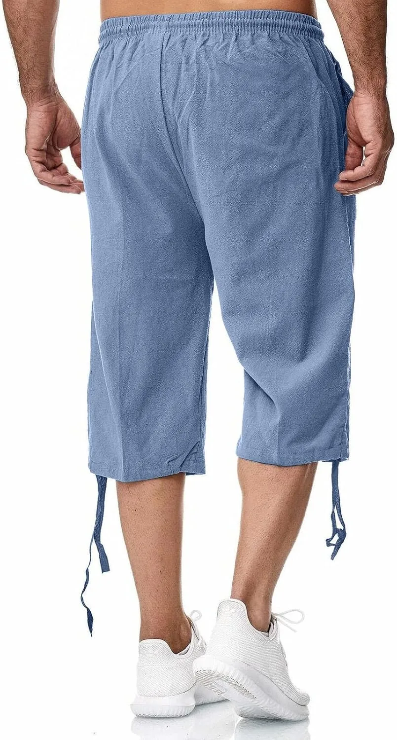 Men's 3/4 Leg Shorts Summer Drawstring Elastic Waist Fit Breathable Leisure Style Sport Clothes Cute Trendy Trousers