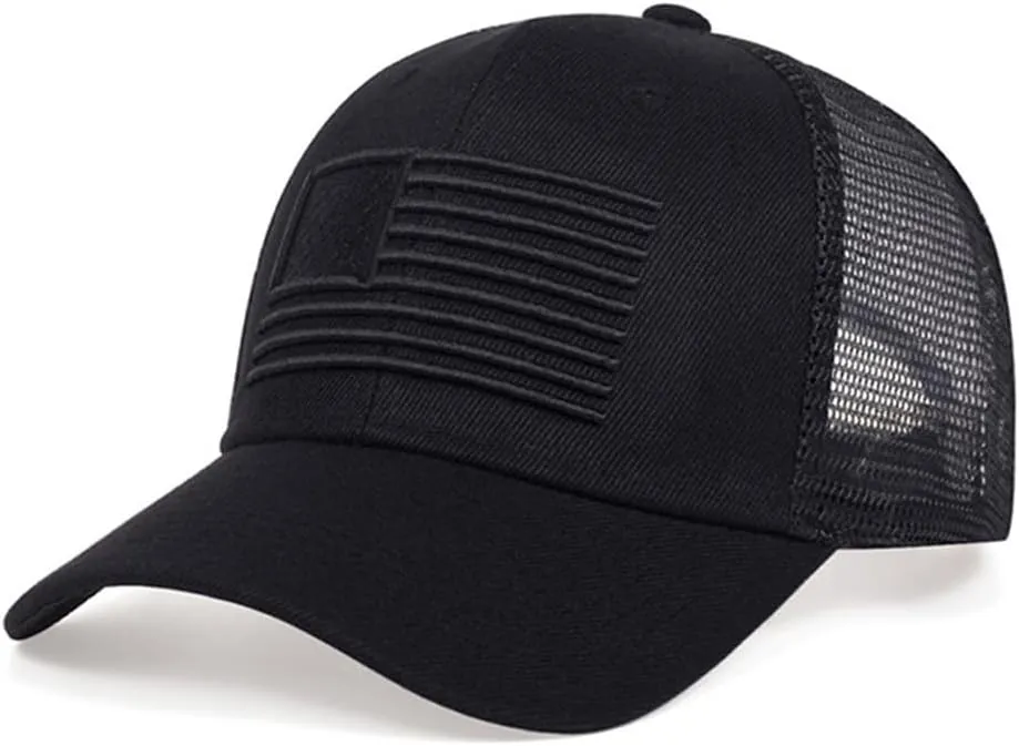 Mens American Flag Trucker Hat Breathable Mesh Baseball Cap Adjustable Low Profile Snapback Hat
