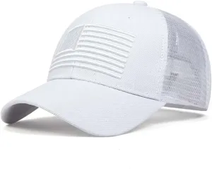 Mens American Flag Trucker Hat Breathable Mesh Baseball Cap Adjustable Low Profile Snapback Hat