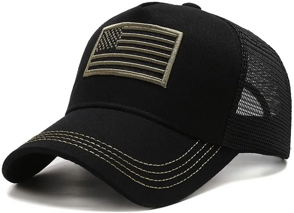 Mens American Flag Trucker Hat Breathable Mesh Baseball Cap Adjustable Low Profile Snapback Hat