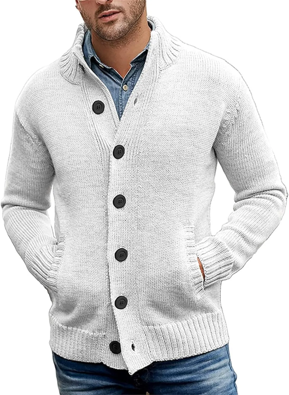 Mens Cardigan Sweater Casual Slim Fit V-Neck Knitted Sweaters Button up Long Sleeve Soft Touch Cardigan Sweater Shirts