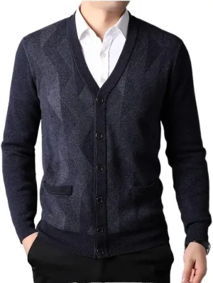 Mens Cardigans Sweaters Simple V-Neck with Buttons Pocket Solid Color Soft Touch Knit Long Sleeve Fall Winter