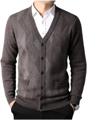 Mens Cardigans Sweaters Simple V-Neck with Buttons Pocket Solid Color Soft Touch Knit Long Sleeve Fall Winter