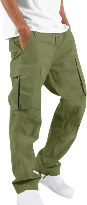 Mens Cargo Jogger Pants Stretch Sweatpants Slim Fit Tactical Drawstring Pants Casual Trousers with Pockets