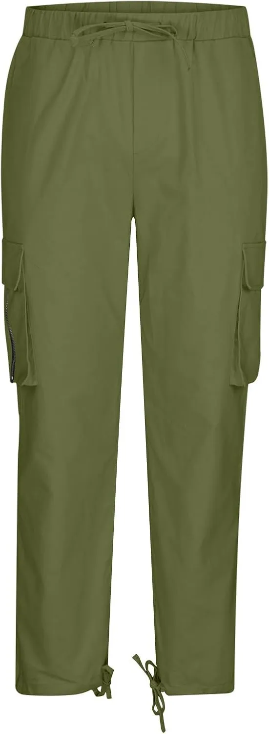 Mens Cargo Jogger Pants Stretch Sweatpants Slim Fit Tactical Drawstring Pants Casual Trousers with Pockets