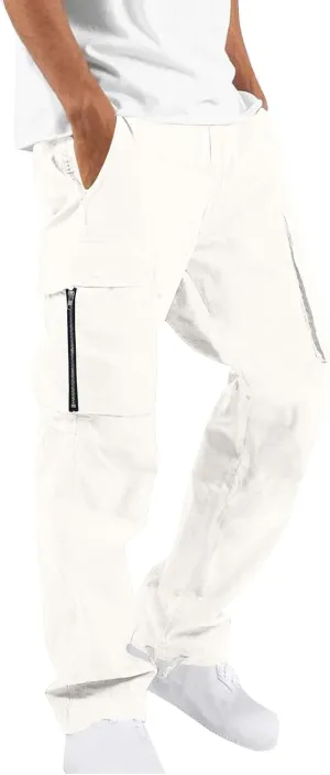 Mens Cargo Jogger Pants Stretch Sweatpants Slim Fit Tactical Drawstring Pants Casual Trousers with Pockets