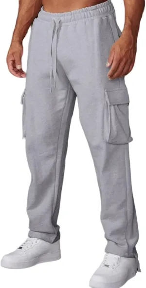 Mens Casual Cargo Sweatpant with Multi Pockets Baggy Elastic Waist Drawstring Pants Outdoor Straight Stretch Trousers