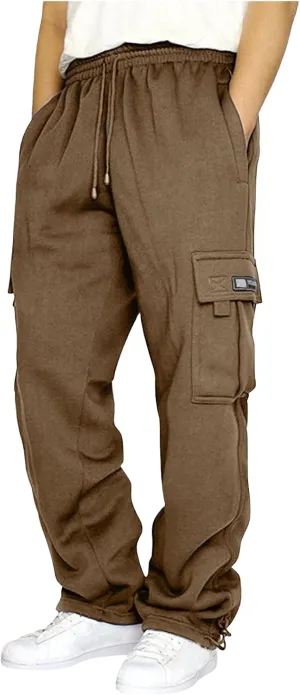 Men's Casual Cargo Sweatpants Elastic Waist Drawstring Pants Stretch Open Bottom Pants Sports Sweatpants with Pockets