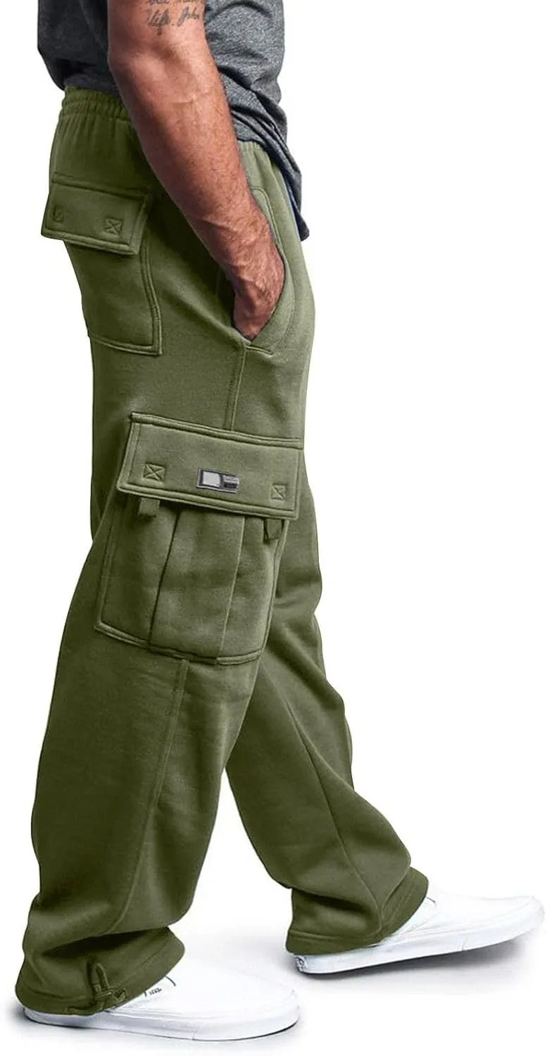 Men's Casual Cargo Sweatpants Elastic Waist Drawstring Pants Stretch Open Bottom Pants Sports Sweatpants with Pockets