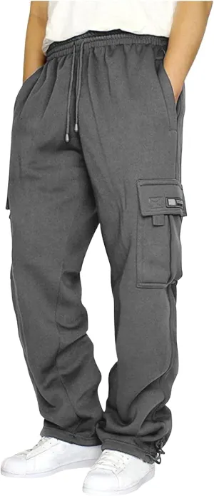 Men's Casual Cargo Sweatpants Elastic Waist Drawstring Pants Stretch Open Bottom Pants Sports Sweatpants with Pockets