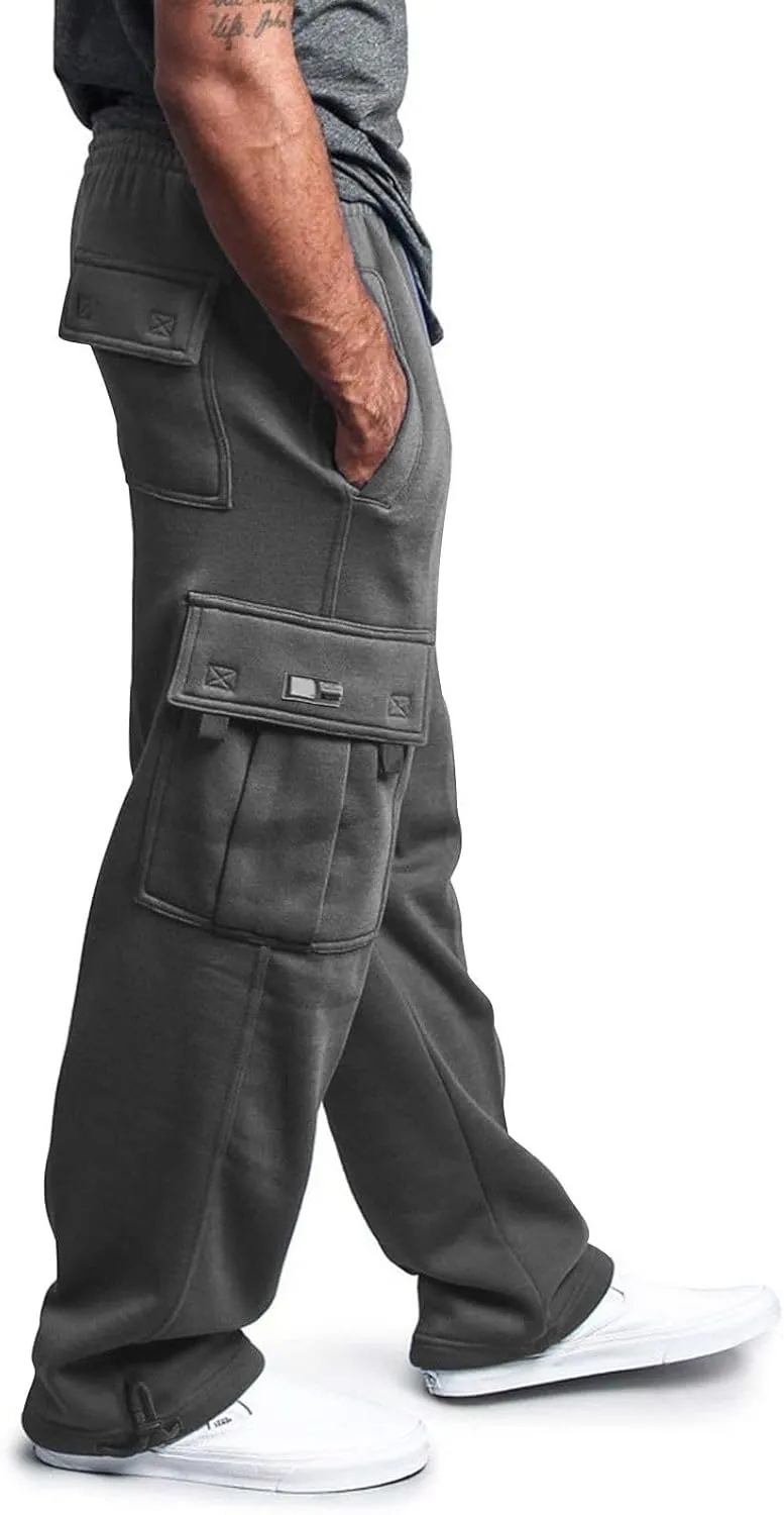 Men's Casual Cargo Sweatpants Elastic Waist Drawstring Pants Stretch Open Bottom Pants Sports Sweatpants with Pockets