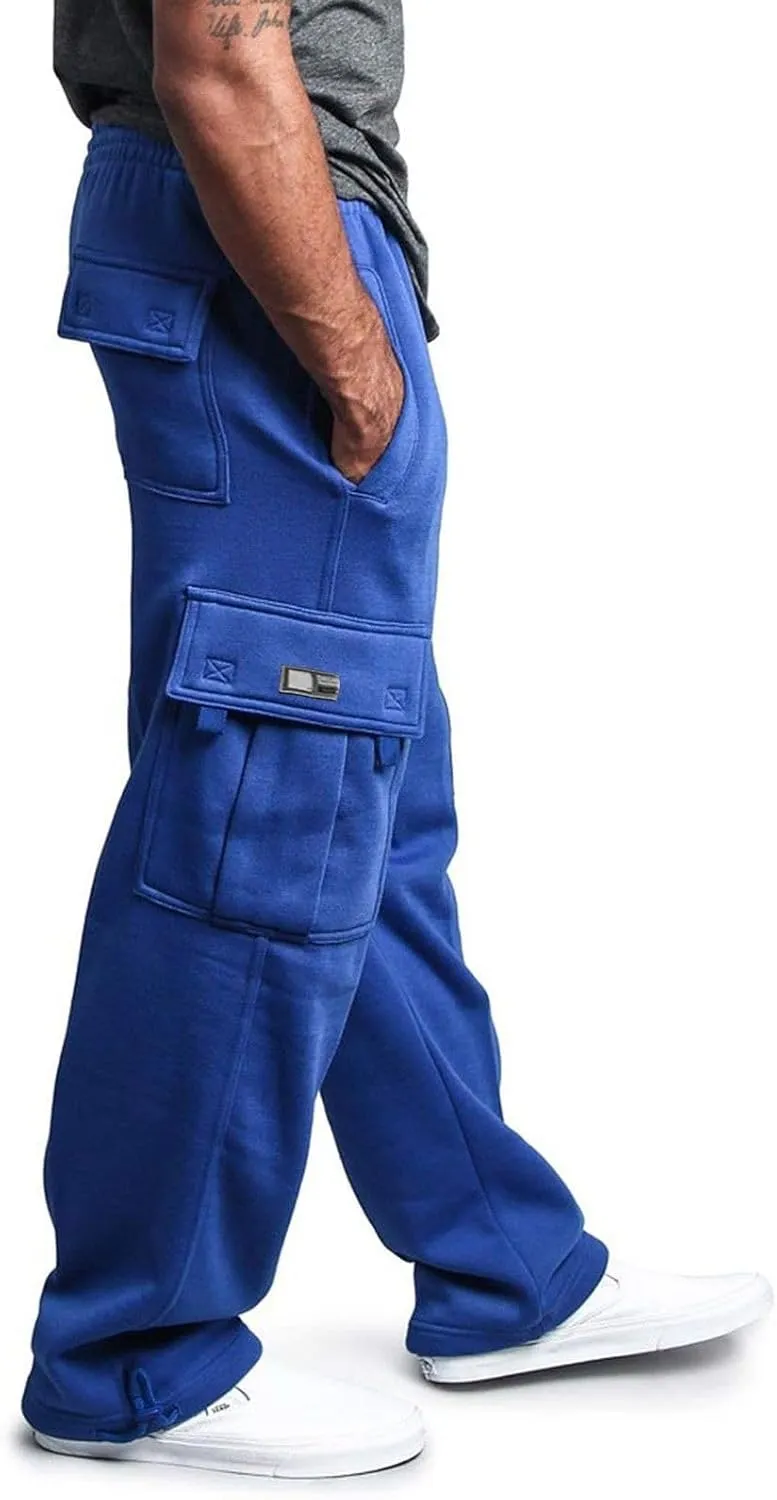 Men's Casual Cargo Sweatpants Elastic Waist Drawstring Pants Stretch Open Bottom Pants Sports Sweatpants with Pockets