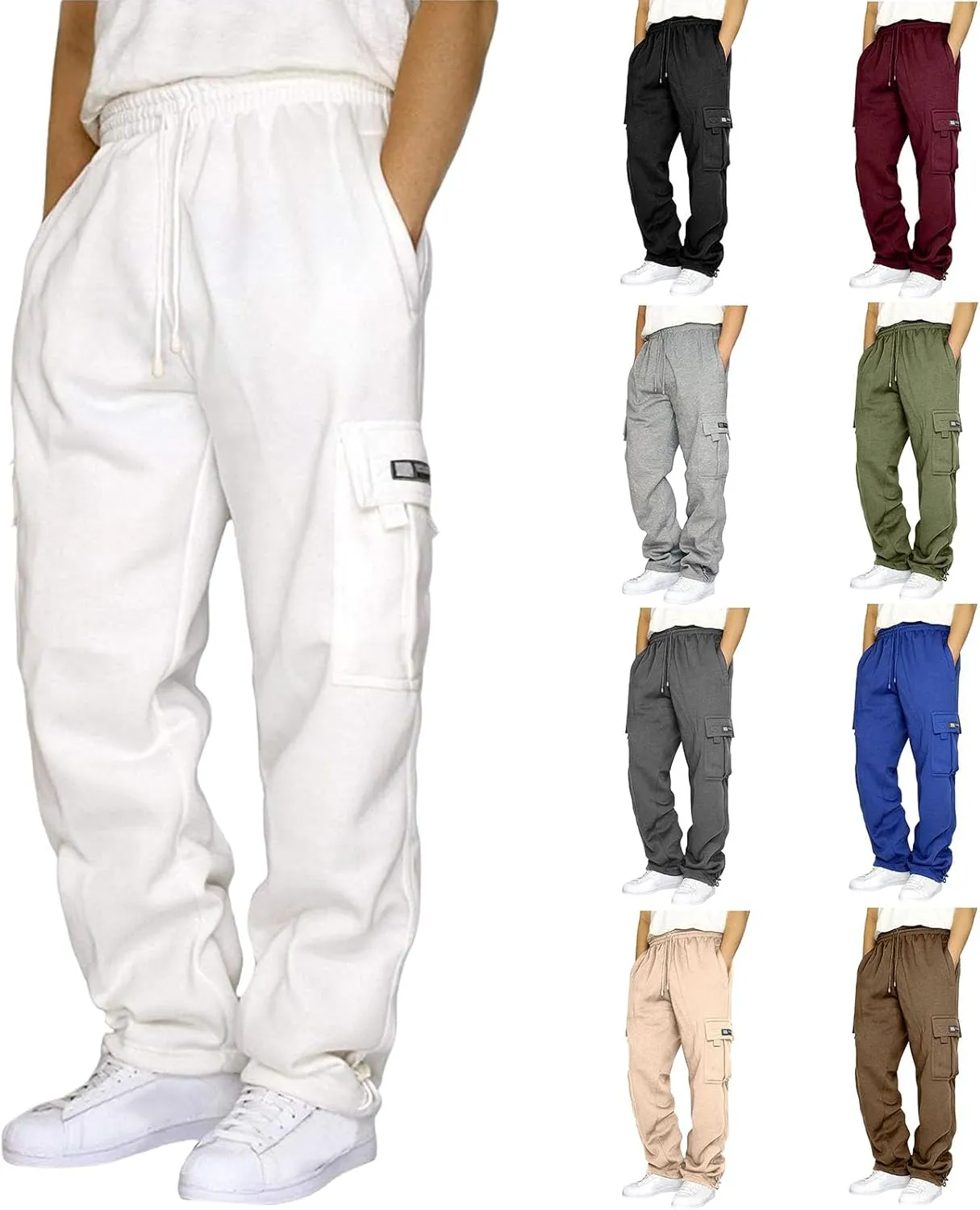 Men's Casual Cargo Sweatpants Elastic Waist Drawstring Pants Stretch Open Bottom Pants Sports Sweatpants with Pockets