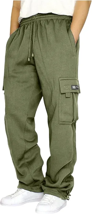 Men's Casual Cargo Sweatpants Elastic Waist Drawstring Pants Stretch Open Bottom Pants Sports Sweatpants with Pockets