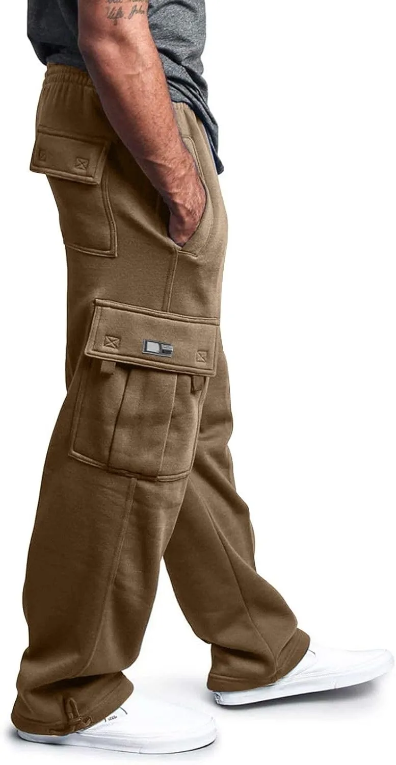 Men's Casual Cargo Sweatpants Elastic Waist Drawstring Pants Stretch Open Bottom Pants Sports Sweatpants with Pockets