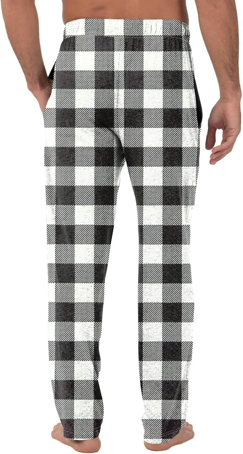Men's Casual Drawstring Plaid Sweatpants Loose Yoga Jogger Pants Elastic Waist Lightweight Trendy Trouser with Pockets