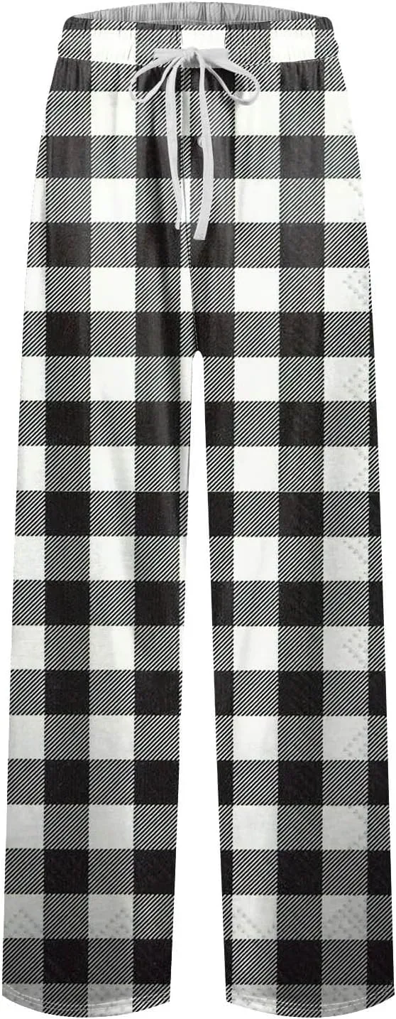 Men's Casual Drawstring Plaid Sweatpants Loose Yoga Jogger Pants Elastic Waist Lightweight Trendy Trouser with Pockets