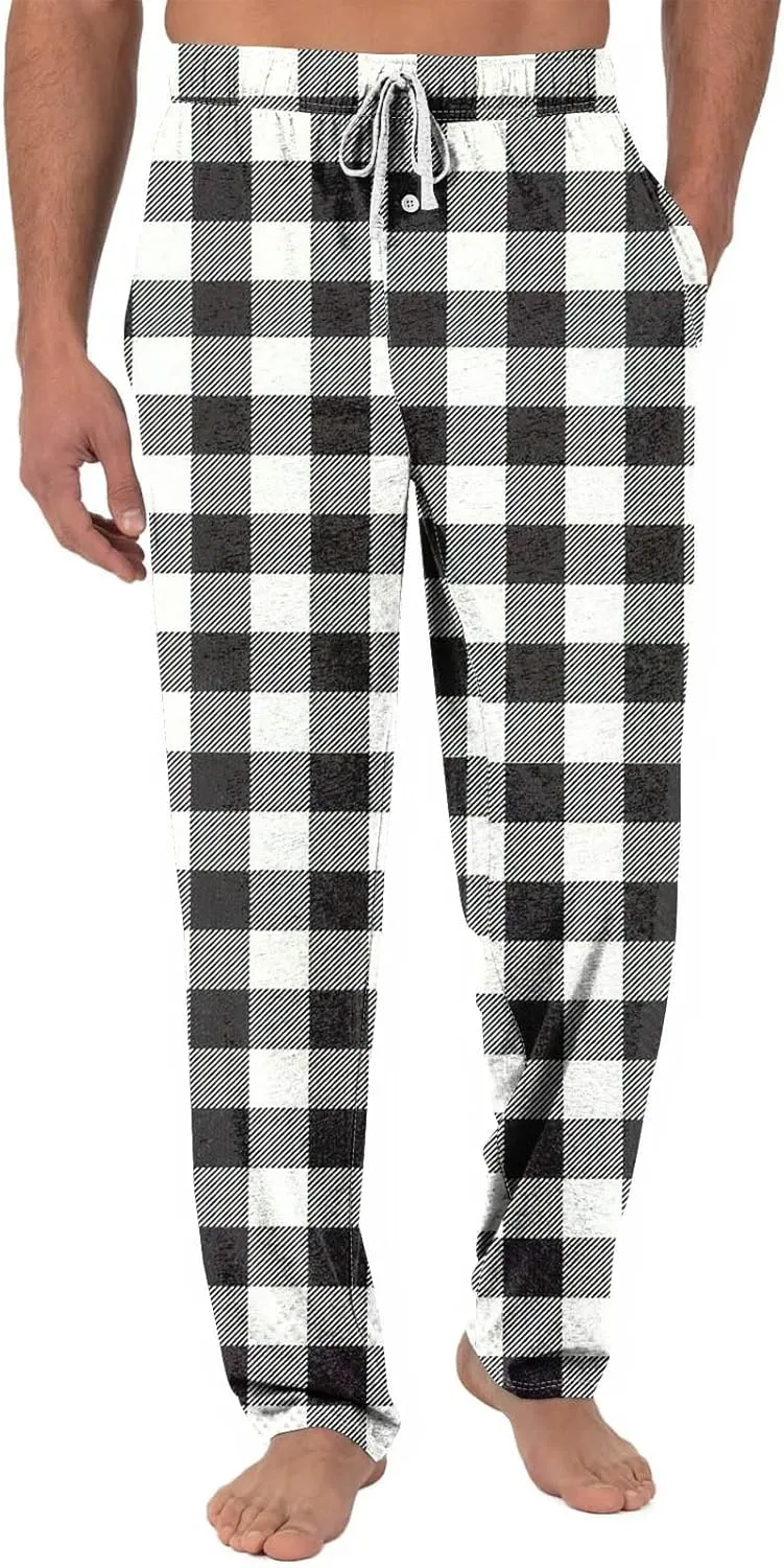 Men's Casual Drawstring Plaid Sweatpants Loose Yoga Jogger Pants Elastic Waist Lightweight Trendy Trouser with Pockets