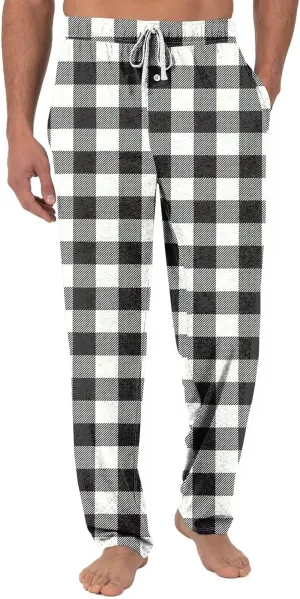 Men's Casual Drawstring Plaid Sweatpants Loose Yoga Jogger Pants Elastic Waist Lightweight Trendy Trouser with Pockets