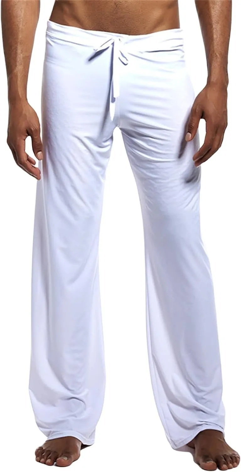 Mens Casual Ice Silk Pants Elastic Waist Drawstring Sweatpants Stretch Yoga Overalls Classic Pajamas New Trousers