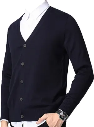 Men's Casual Long-Sleeve Soft Touch Cardigan Sweater Slim Fit Thin Knitted Top V Neck Buttons Solid Sweater Coat (Dark Gray,X-Large)