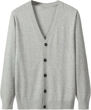 Men's Casual Long-Sleeve Soft Touch Cardigan Sweater Slim Fit Thin Knitted Top V Neck Buttons Solid Sweater Coat (Light Grey,3X-Large)