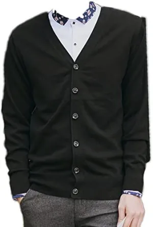 Men's Casual Long-Sleeve Soft Touch Cardigan Sweater Slim Fit Thin Knitted Top V Neck Buttons Solid Warm Sweater Coat (Black,3X-Large)