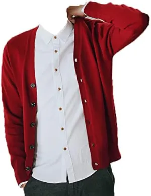Men's Casual Long-Sleeve Soft Touch Cardigan Sweater Slim Fit Thin Knitted Top V Neck Buttons Solid Warm Sweater Coat (Red,XX-Large)