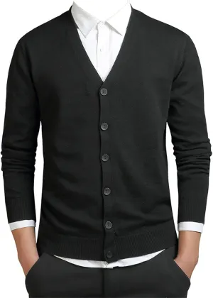 Men's Classic Long-Sleeve Soft Touch Cardigan Sweater Loose Fit Thin Knitted Top Spring Autumn V Neck Buttons Sweater Coat (Black,XX-Large)