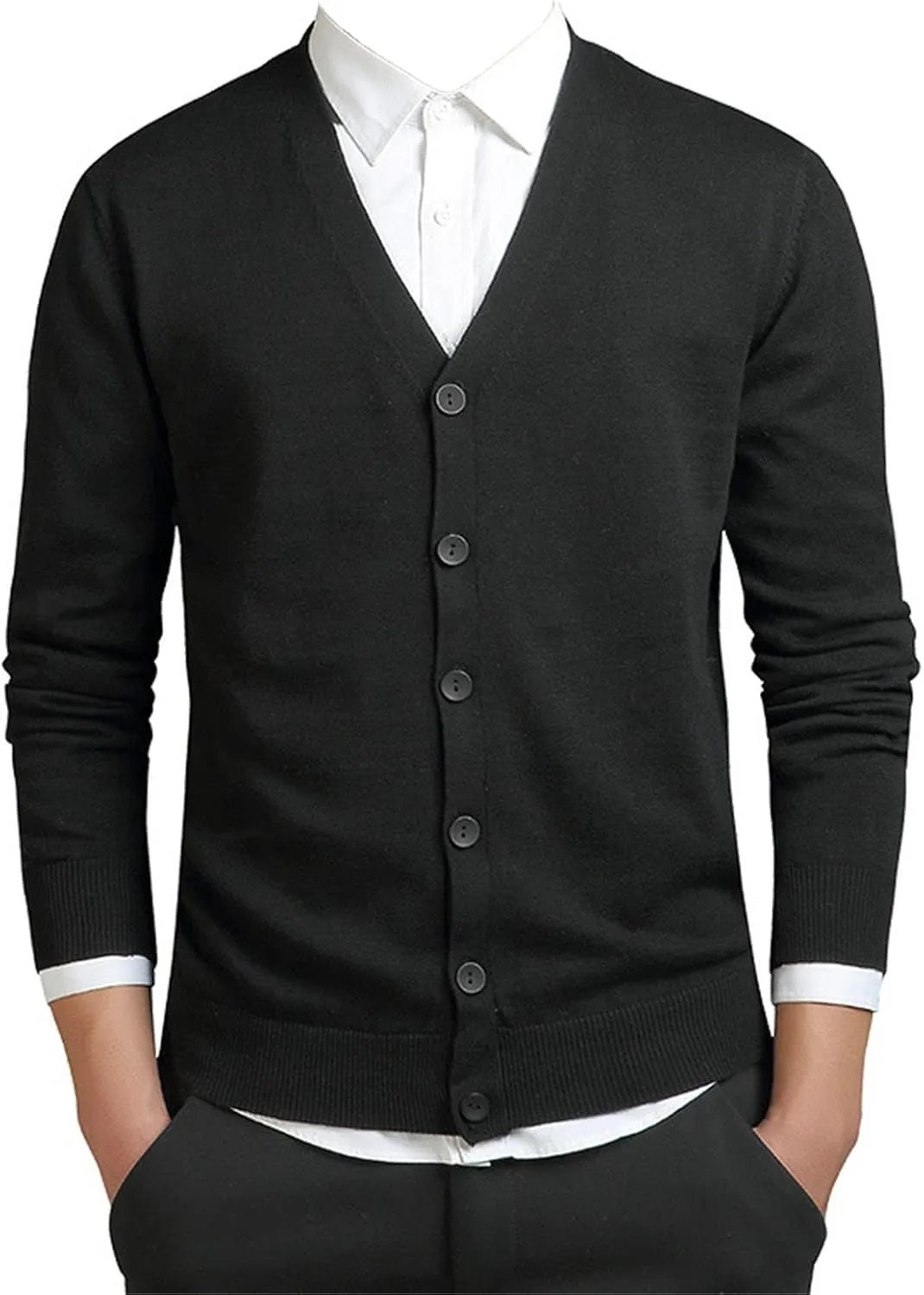 Men's Classic Long-Sleeve Soft Touch Cardigan Sweater Loose Fit Thin Knitted Top Spring Autumn V Neck Buttons Sweater Coat (Black,XX-Large)